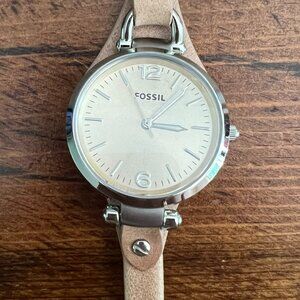 Fossil - Peach Dial ES-2830 Genuine Leather Strap Women's Watch